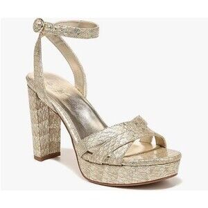 Naturalizer Mallory Platform Heeled Sandals Gold Snake Leather Size 6.5 – NWOB